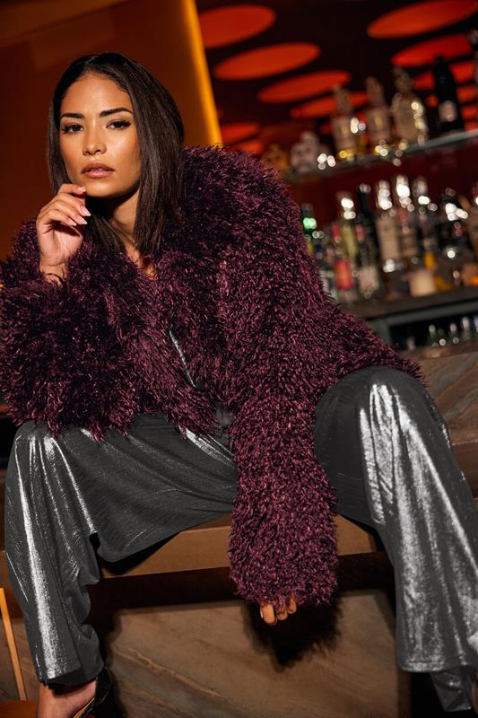 Petite  PixieGirl Petite Burgundy Red Mongolian Faux Fur Jacket
