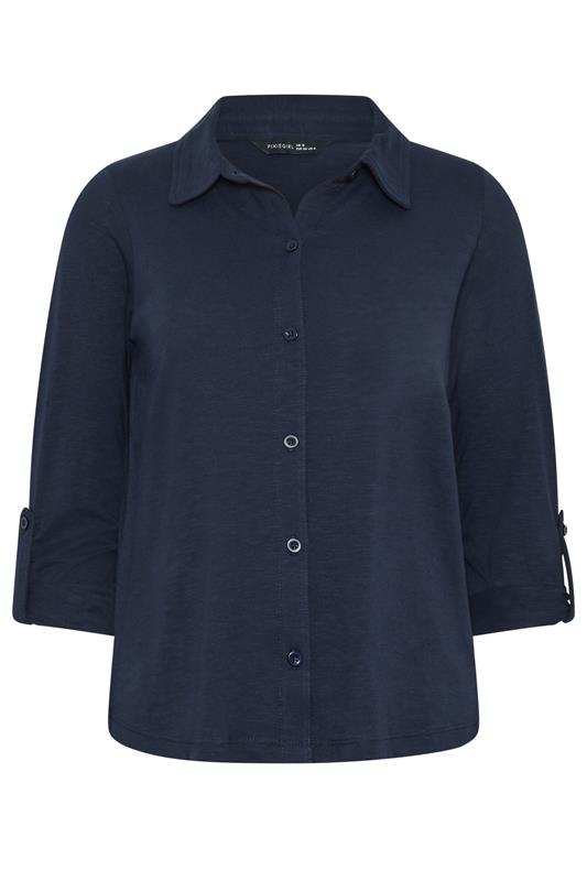 PixieGirl Petite Women's Navy Blue Button Cotton Shirt | PixieGirl 5