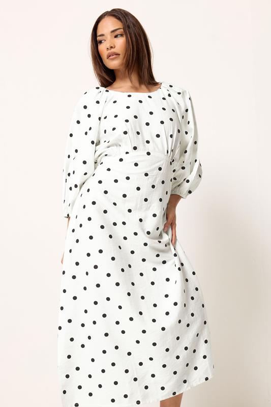 PixieGirl Petite Women's White Polka Dot Cotton Midi Dress | PixieGirl PixieGirl Petite Women's White Polka Dot Cotton Midi Dress | PixieGirl
