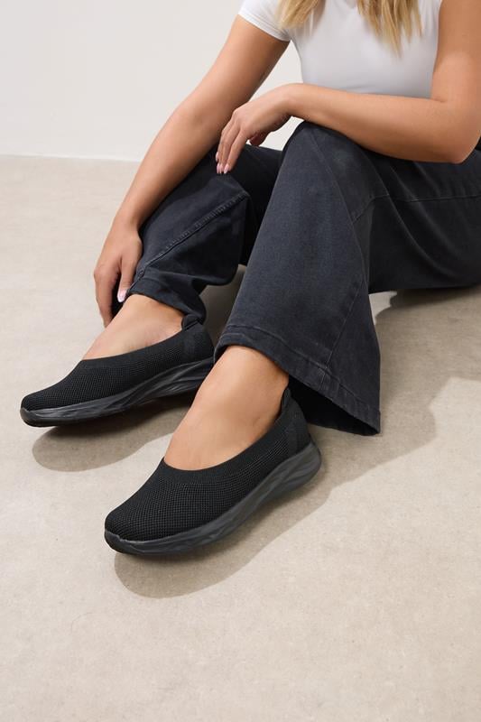 Plus Size  Yours Black Slip On Knit Trainers In Extra Wide EEE Fit
