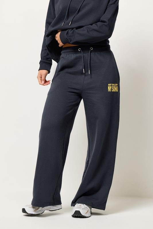 PixieGirl Petite Women's Blue 'NY Soho' Slogan Wide Leg Joggers | PixieGirl  2