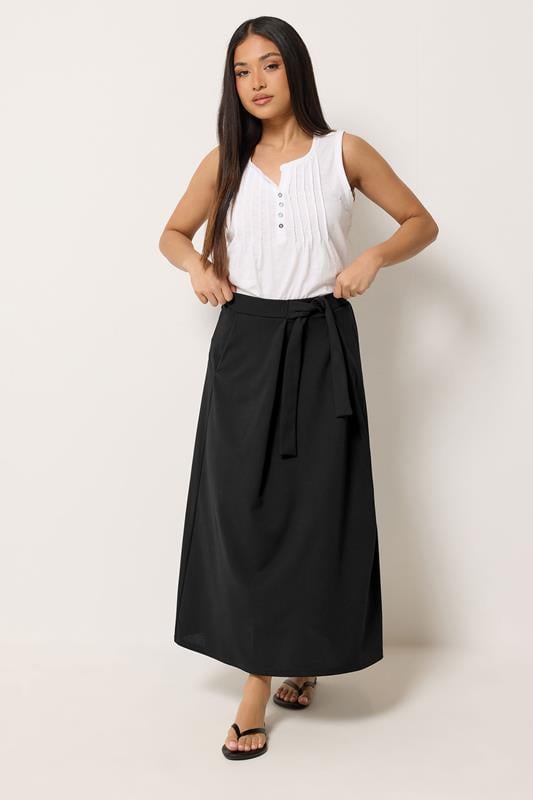 M&Co Petite Black Tie Waist Midi Skirt