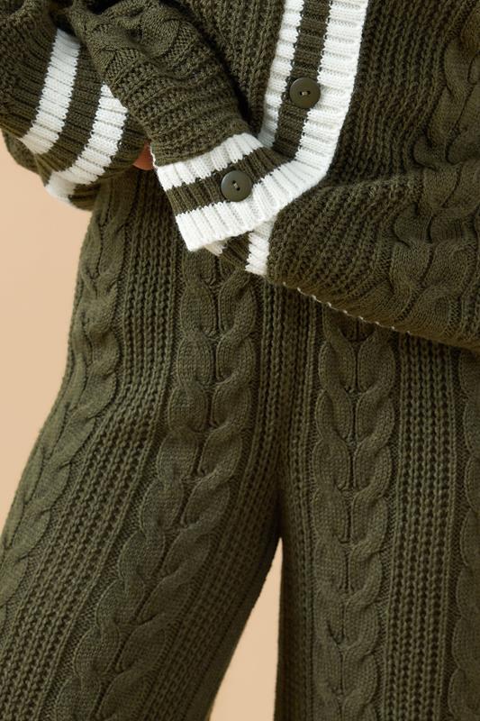 PixieGirl Petite Women's Khaki Green Cable Knit Trousers | PixieGirl 5