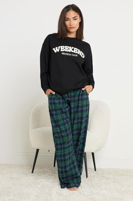 Petite  PixieGirl Petite Navy Blue Cotton Check Pyjama Bottoms