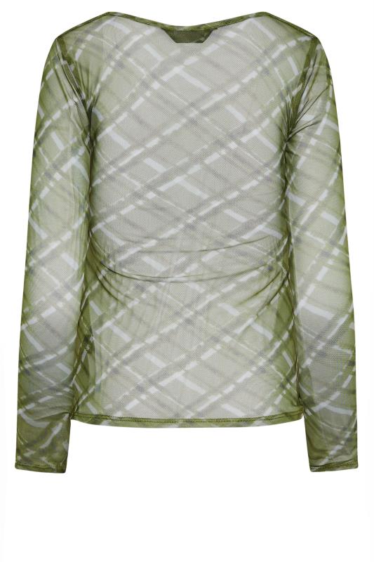 Petite Green Checked Ruched Front Wrap Top | PixieGirl  8