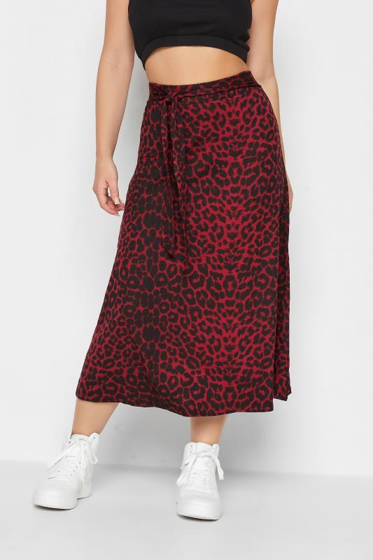 Petite  PixieGirl Red Leopard Print Midi Skirt