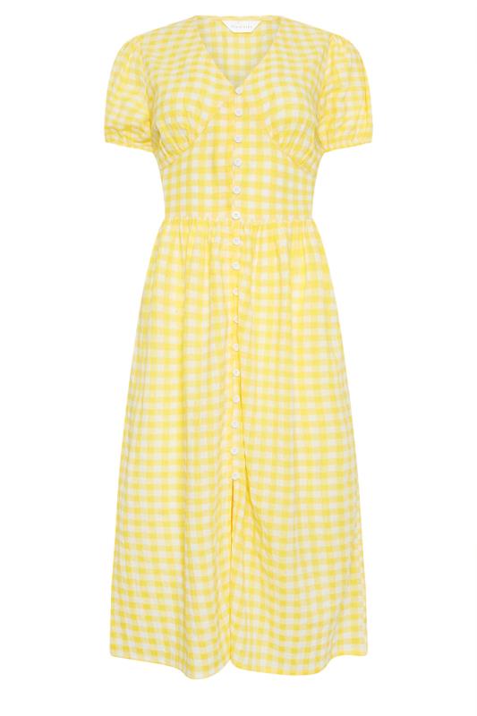 PixieGirl Petite Women's Yellow Gingham Print Button Through Midi Dress | PixieGirl 5