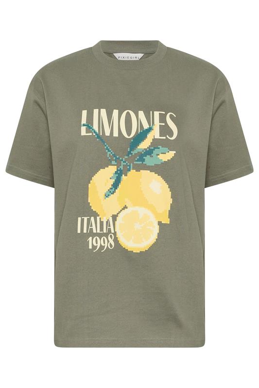 PixieGirl Petite Women's Sage Green Lemon Graphic Cotton Oversized T-Shirt | PixieGirl 5