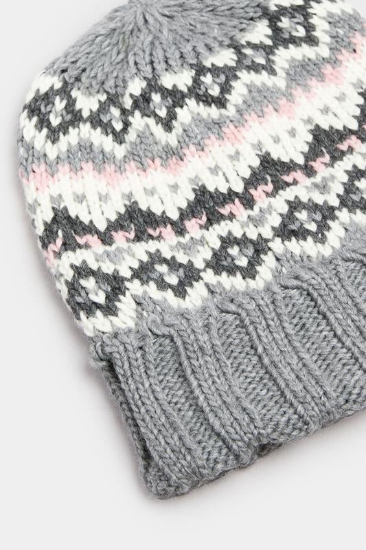 Grey Fairisle Beanie Hat | Yours Clothing 2