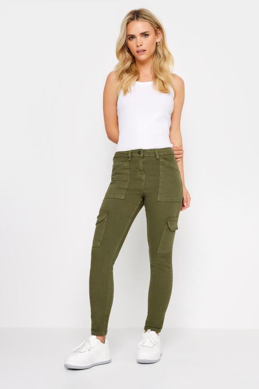 PixieGirl Petite Womens Khaki Green Pocket Detail Cargo Skinny Jeans | PixieGirl 2