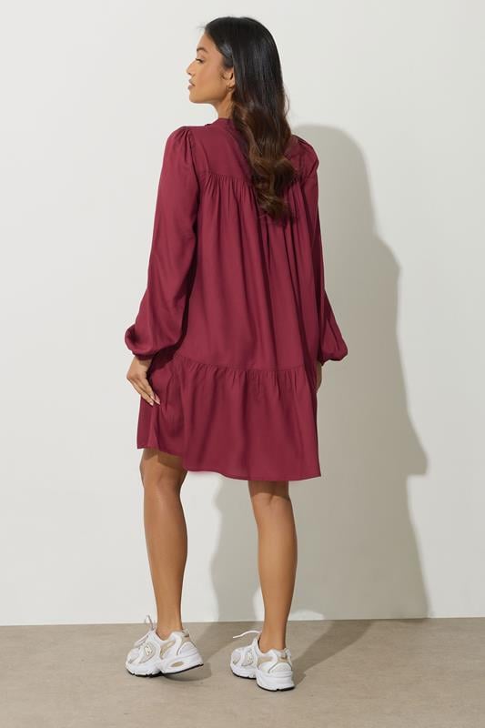 PixieGirl Petite Women's Dark Red Button Smock Midi Dress | PixieGirl 3