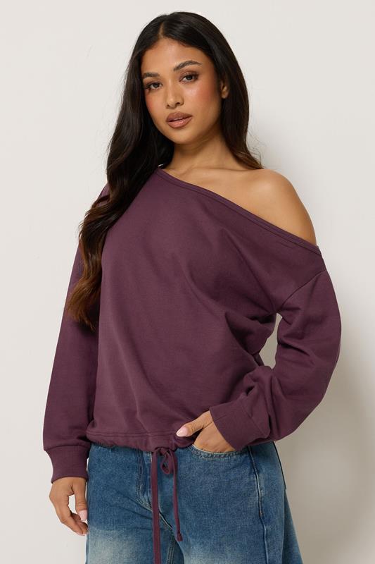  PixieGirl Petite Purple Plum Off Shoulder Sweatshirt
