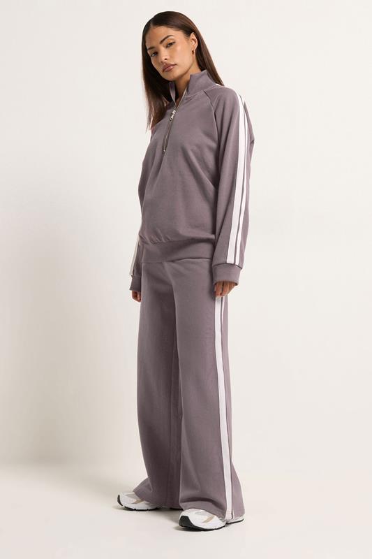 PixieGirl Petite Set Purple Stripe Cotton Quarter Zip Sweatshirt & Wide Leg Joggers