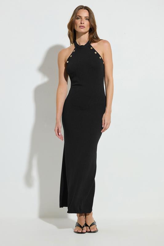 STAR Black Knitted Halter Neck Button Dress | StarByJM 7