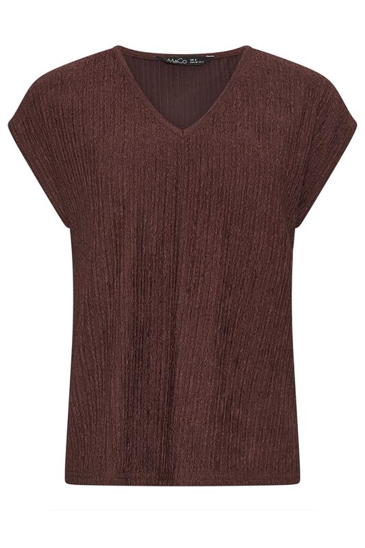 M&Co Petite Brown Textured V-Neck T-Shirt | M&Co 5