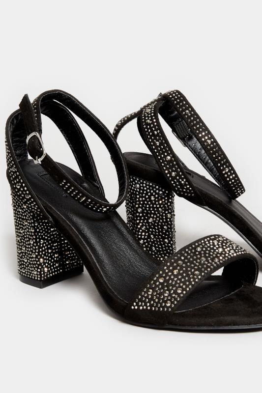 LIMITED COLLECTION Black Faux Suede Diamante Embellished Heels In Wide E Fit & Extra Wide EEE Fit 5