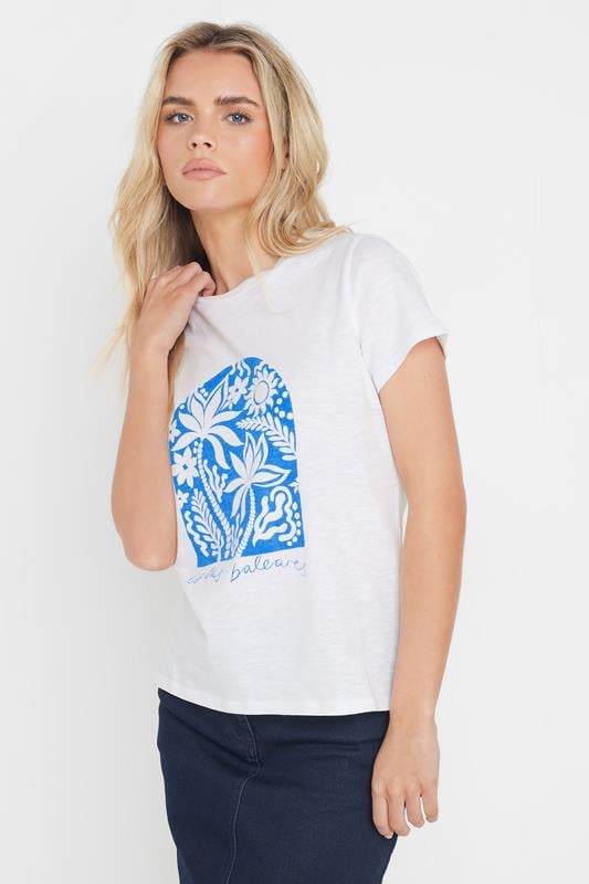 M&Co Petite White Cotton 'Islas Baleares' Tropical Print Graphic T-Shirt