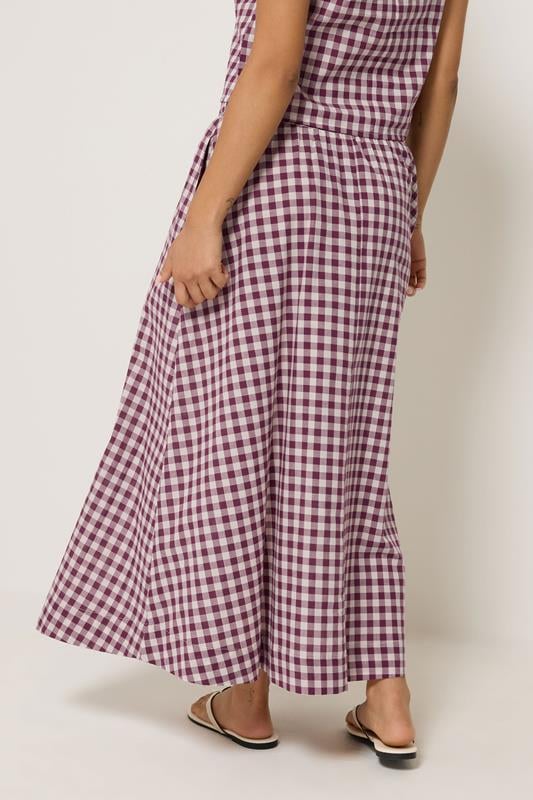 PixieGirl Petite Women's Plum Purple Gingham Cotton Shirred Maxi Skirt | PixieGirl 4