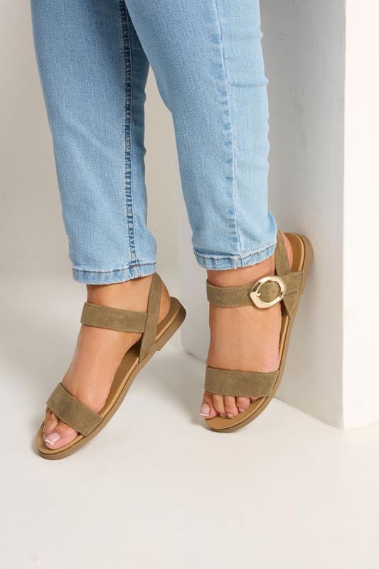 Khaki Green Buckle Detail Sandals In Wide E Fit | Yours Clothing 1