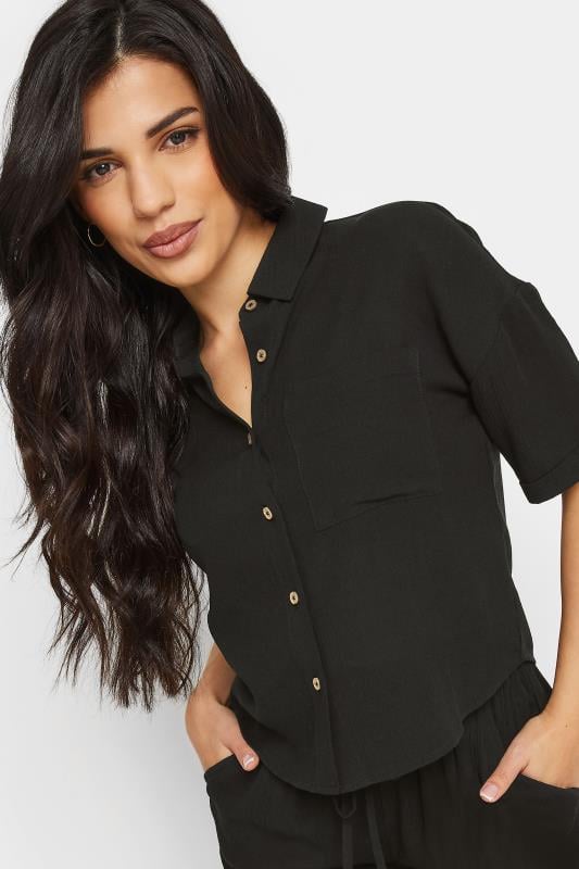 PixieGirl Petite Women's Black Textured Boxy Short Sleeve Shirt | PixieGirl 5
