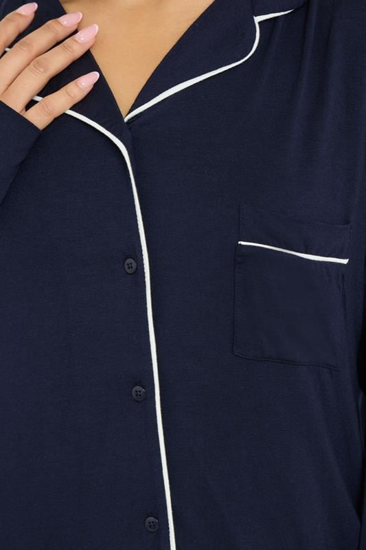 PixieGirl Petite Women's Navy Blue Piped Long Sleeve Jersey Pyjama Set | PixieGirl 4