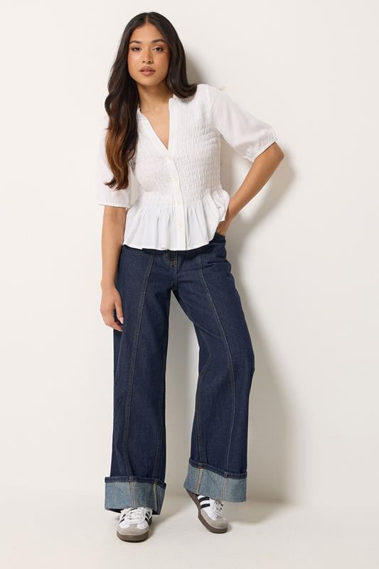 PixieGirl Petite Dark Blue Seam Front Turn Up Denim Jeans