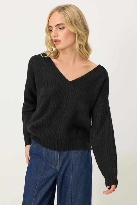 Petite  PixieGirl Petite Black Knitted V-Neck Jumper