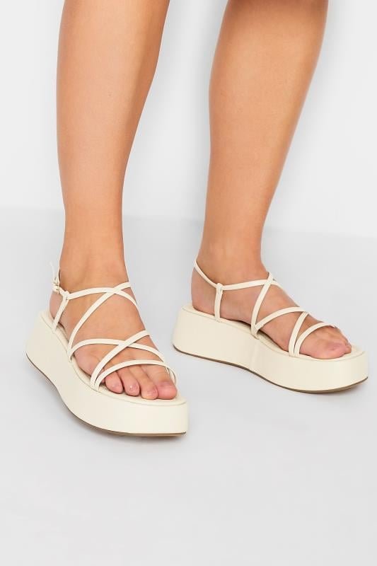 Plus Size  LIMITED COLLECTION White Strappy Flatform Sandals In Extra Wide EEE Fit
