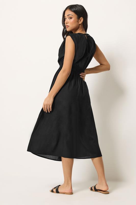 PixieGirl Petite Women's Black Shirred Waist Midi Dress | PixieGirl 2