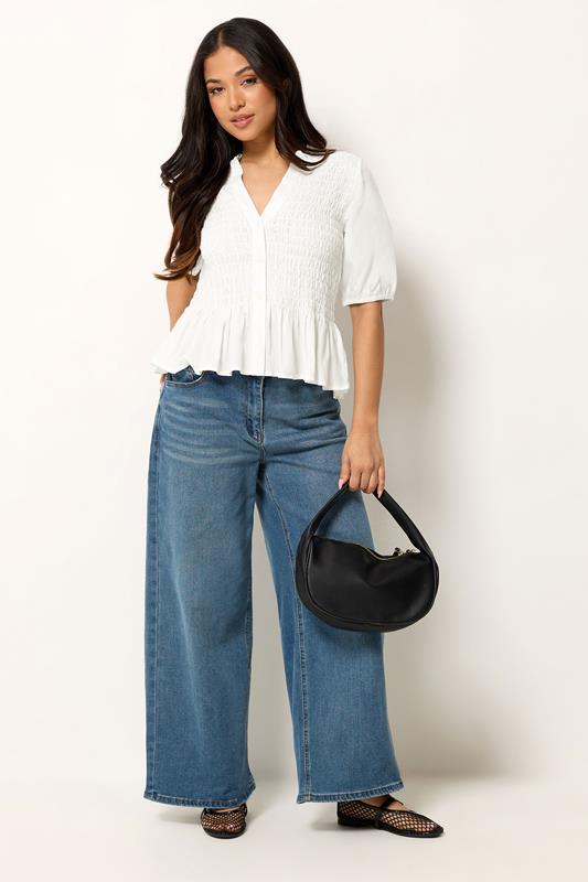 PixieGirl Petite Women's White Shirred Button Shirt | PixieGirl 1