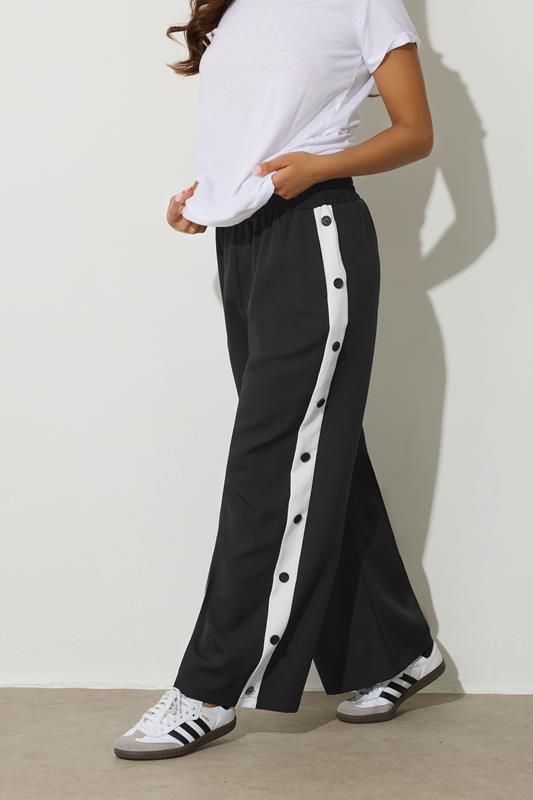PixieGirl Petite Womens Black Contrast Stripe Wide Leg Trousers | PixieGirl 2
