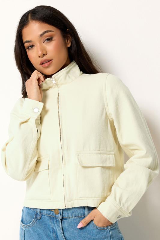 PixieGirl Petite Lemon Yellow Funnel Neck Denim Jacket