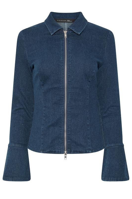  PixieGirl Petite Indigo Blue Zip Denim Jacket