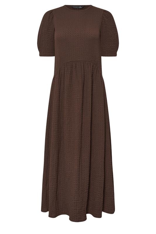PixieGirl Petite Womens Chocolate Brown Textured Midi Dress | PixieGirl 5
