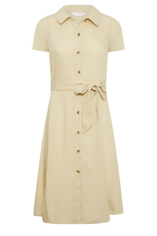 PixieGirl Petite Womens Stone Brown Linen Button Through Midi Dress | PixieGirl 7