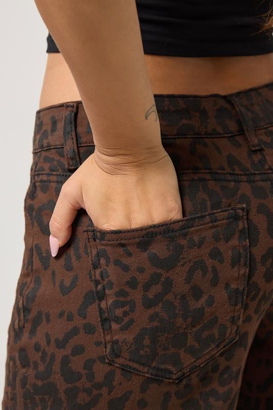 PixieGirl Petite Womens Brown Leopard Print Wide Leg Jeans | PixieGirl 4
