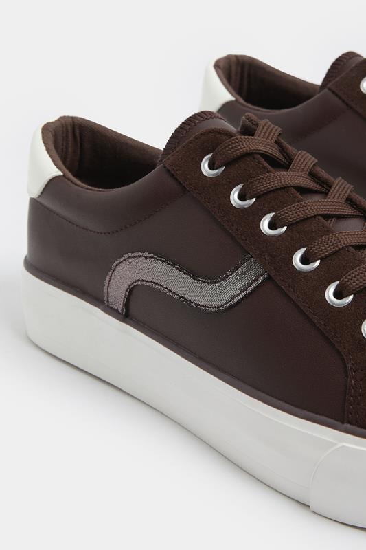 Chocolate Brown Faux Leather Trainers In Extra Wide EEE Fit | Yours Clothing 5