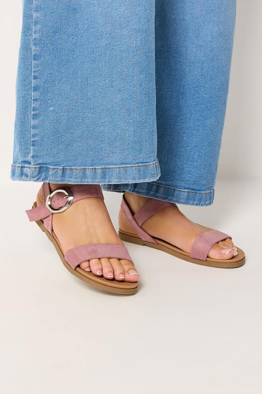 Pink Buckle Detail Sandals In Wide E Fit | Yours Clothing 1