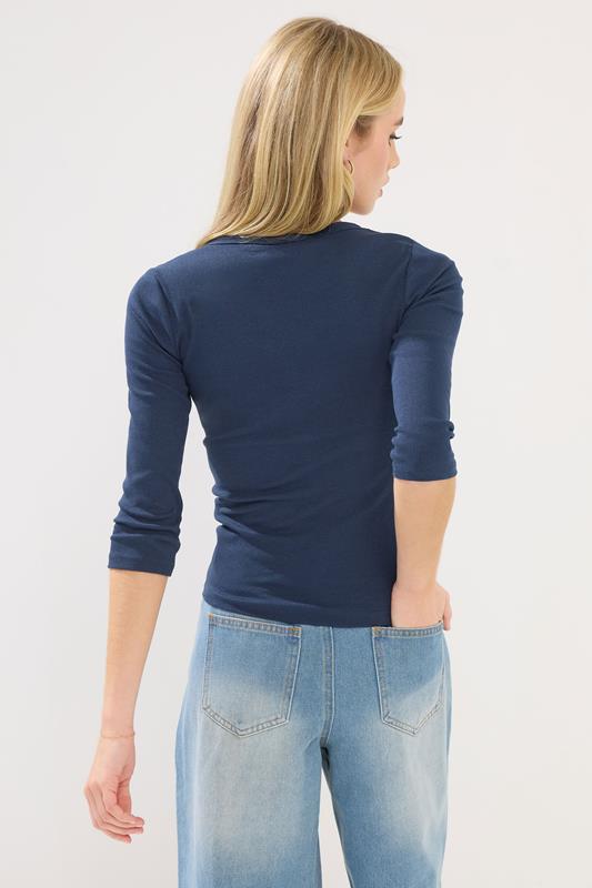 PixieGirl Petite Women's Navy Blue Button Henley Top | PixieGirl 3