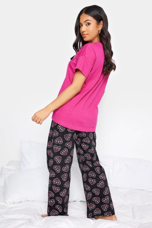 PixieGirl Petite Hot Pink & Black Fairisle Heart Print Pyjama Set | PixieGirl  4