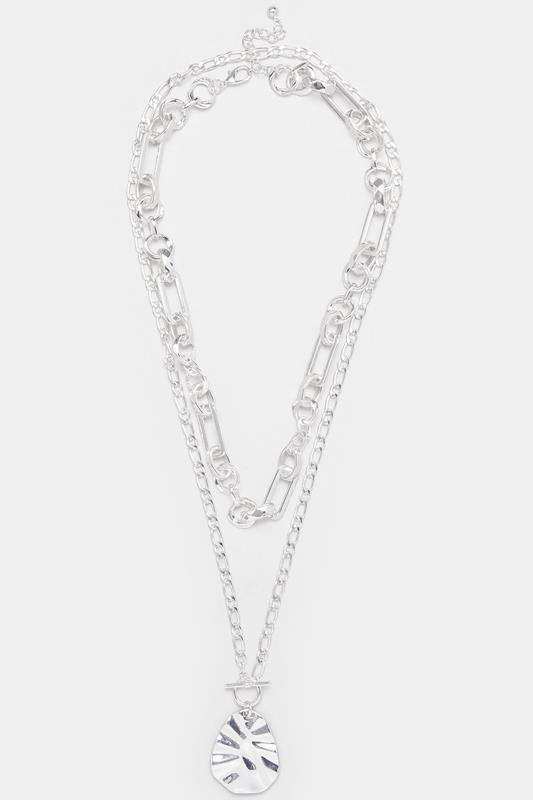 2 PACK Silver Tone Layer Chain Pendant Necklace Set | Yours Clothing 2