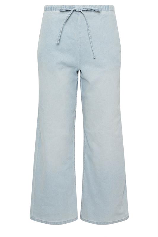 PixieGirl Petite Women's Light Blue Washed Denim Pull-On Wide Leg Jeans | PixieGirl 5