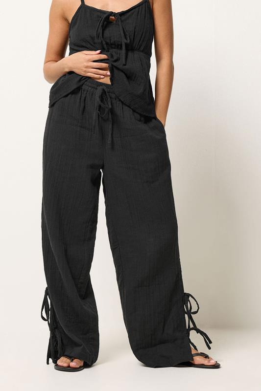 PixieGirl Petite Women's Set Black Cotton Cheesecloth Top & Trousers | PixieGirl 6