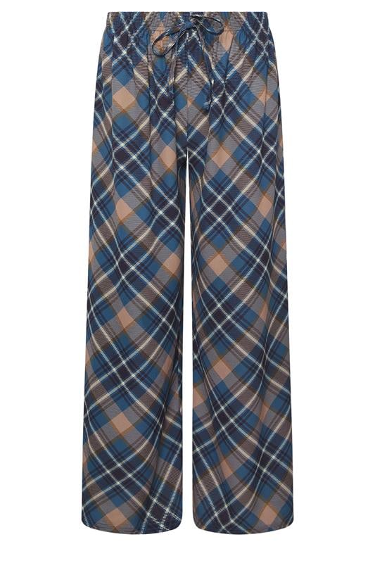 PixieGirl Petite Womens Navy Blue Check Wide Leg Trousers | PixieGirl 5