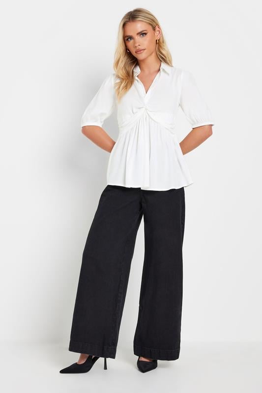 PixieGirl Petite Women's White Woven Twist Front Top | PixieGirl 2