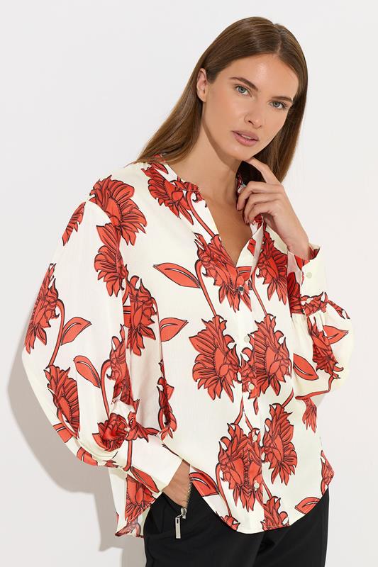   STAR Orange Floral Notch Neck Blouse