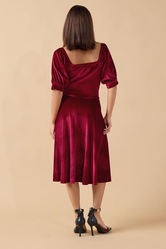 PixieGirl Petite Women's Burgundy Red Square Neck Velvet Dress | PixieGirl 3