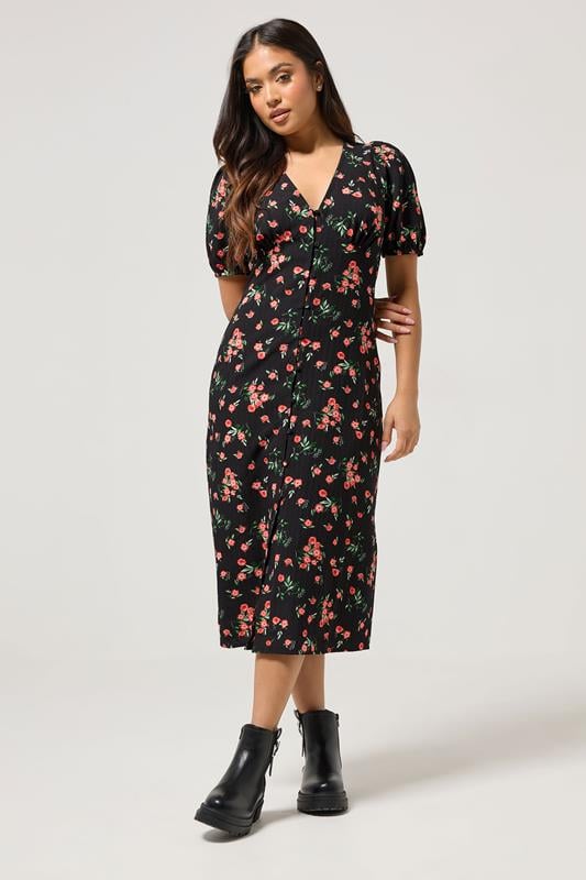 PixieGirl Black Rose Button Tea Dress