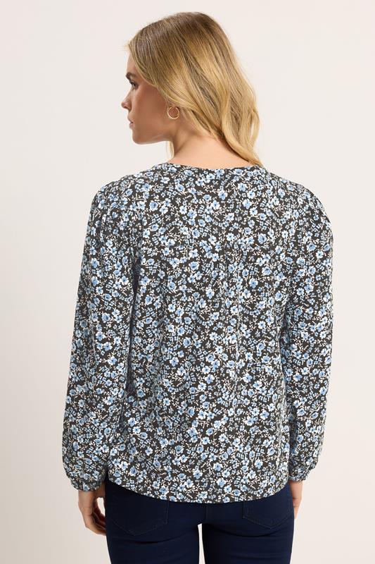 M&Co Petite Blue Floral Cotton Long Sleeve Top | M&Co 2