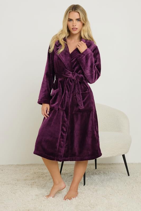 PixieGirl Petite Women's Burgundy Red Super Luxe Hooded Dressing Gown | PixieGirl 2